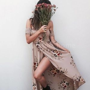 Off The Shoulder Boho Floral Chiffon Dress